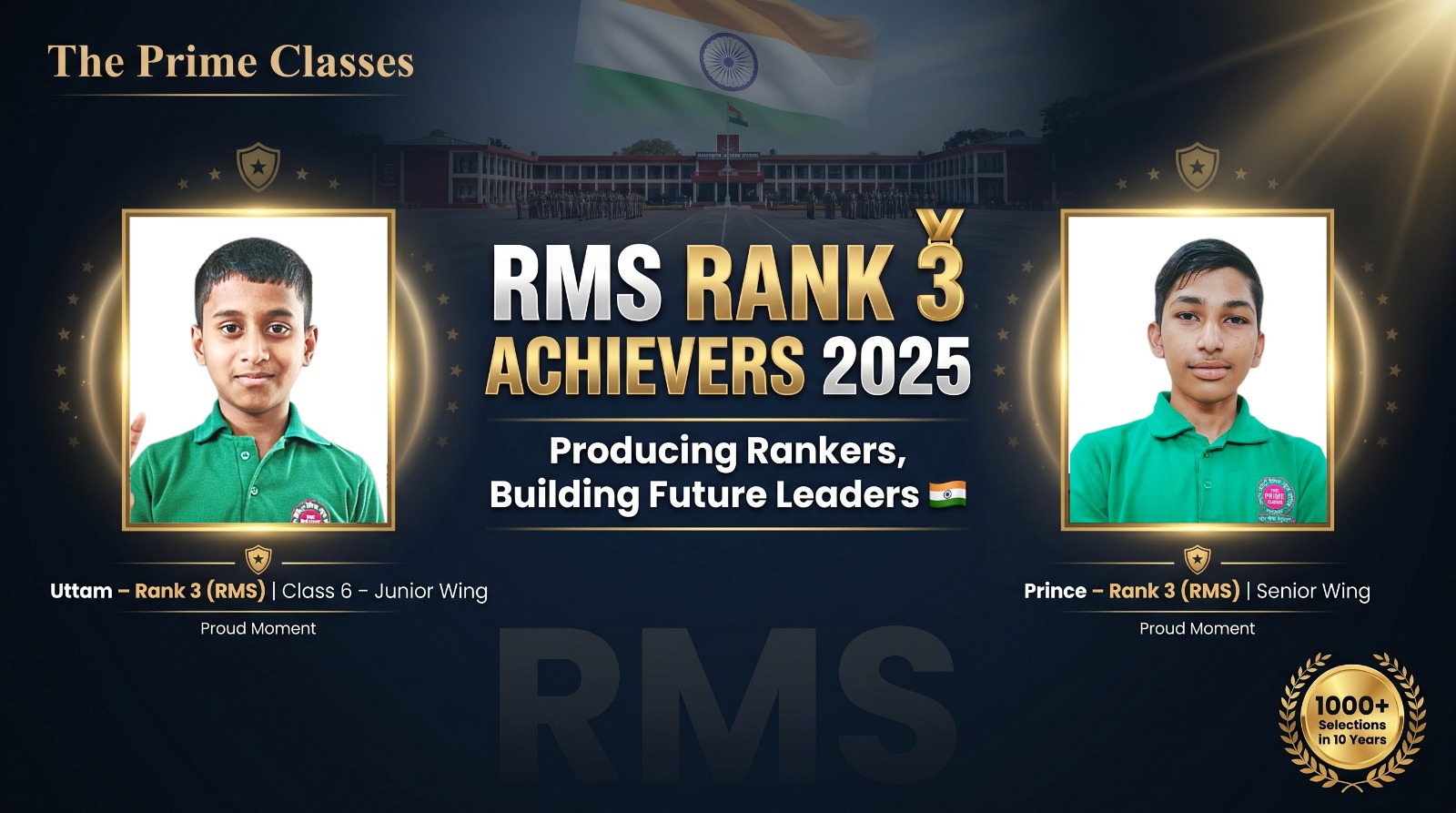 The Prime Classes Gwalior students selection in Sainik School 2025-26"