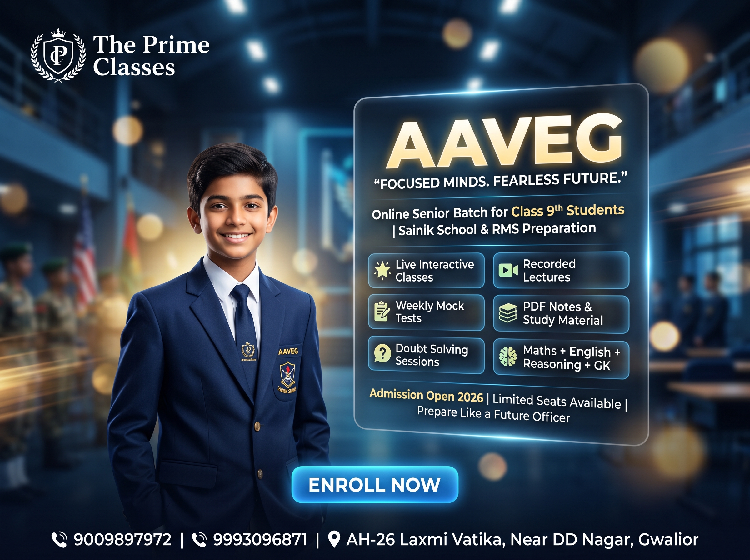The Prime Classes online courses and entrance exam preparation poster.