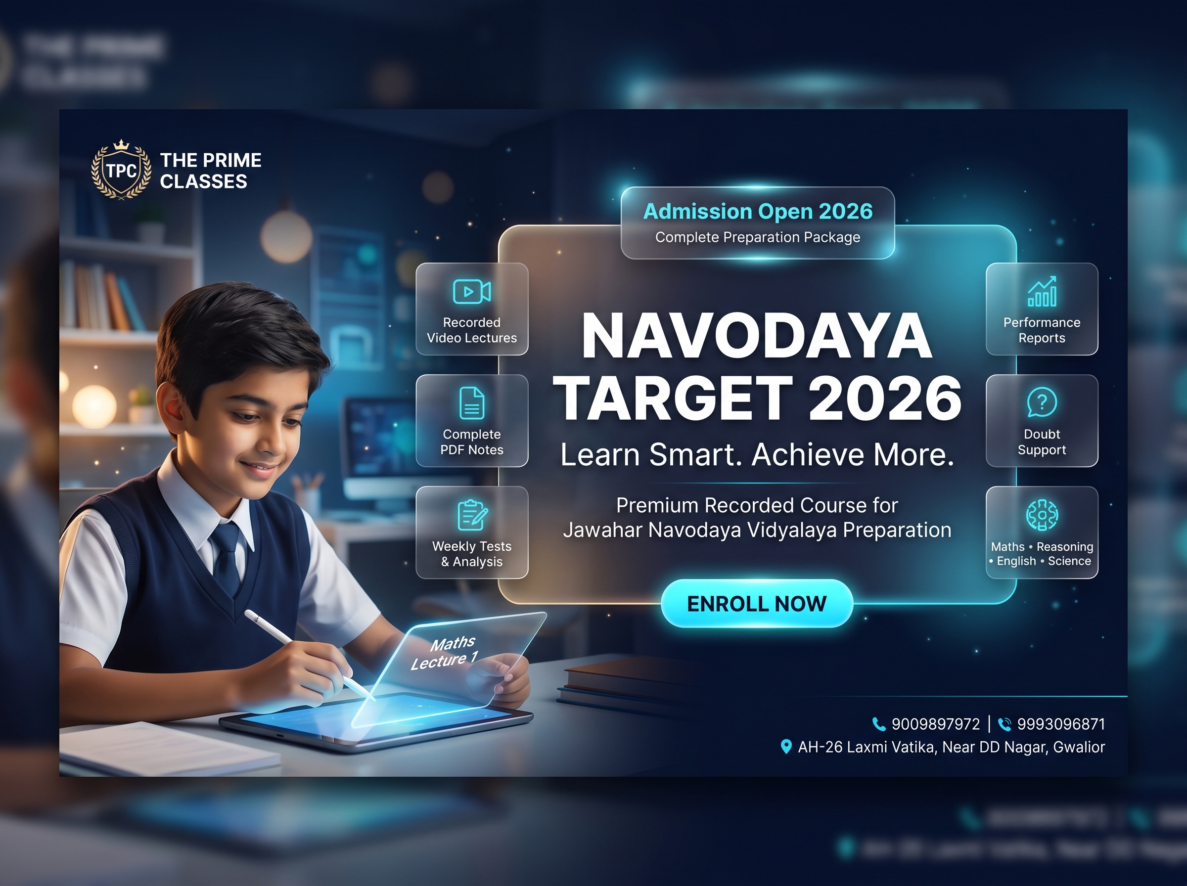 Navodaya Target 2026 school entrance exam preparation batch by The Prime Classes.